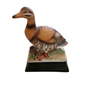 Vintage Collectable  Porcelain Or Ceramic Duck  On Wooden Base 5.5"